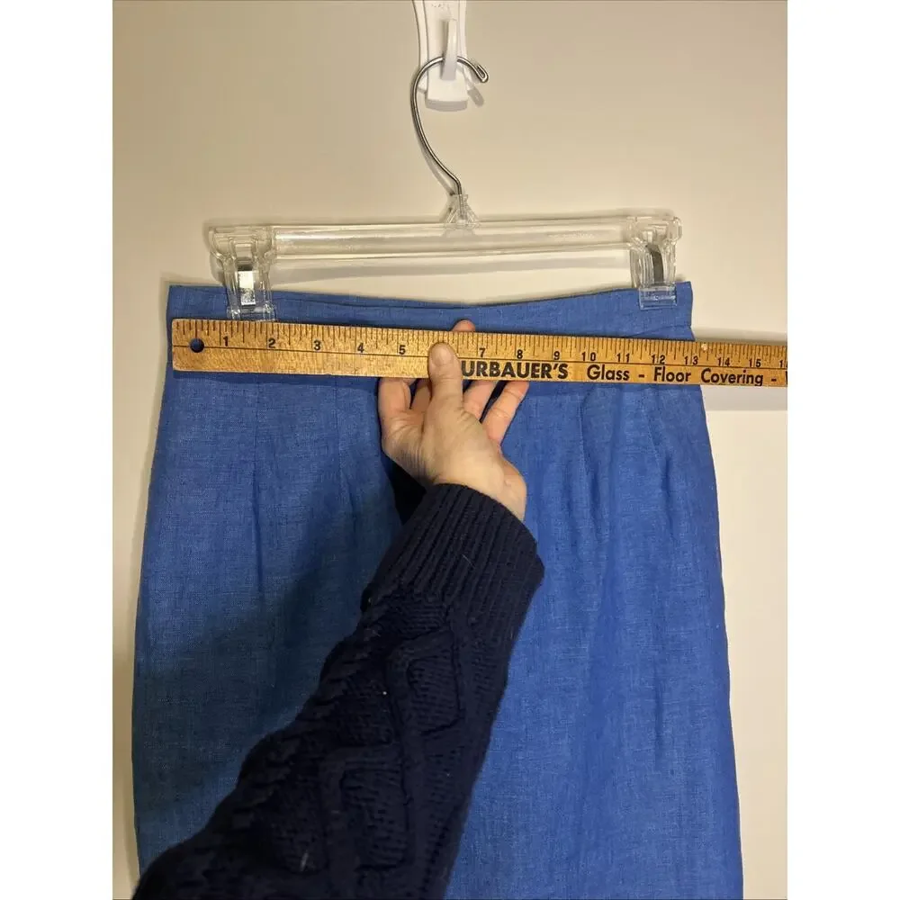 100 % Linen Shell, Lined Blue Pencil Skirt Natural‎ Fiber Size 4